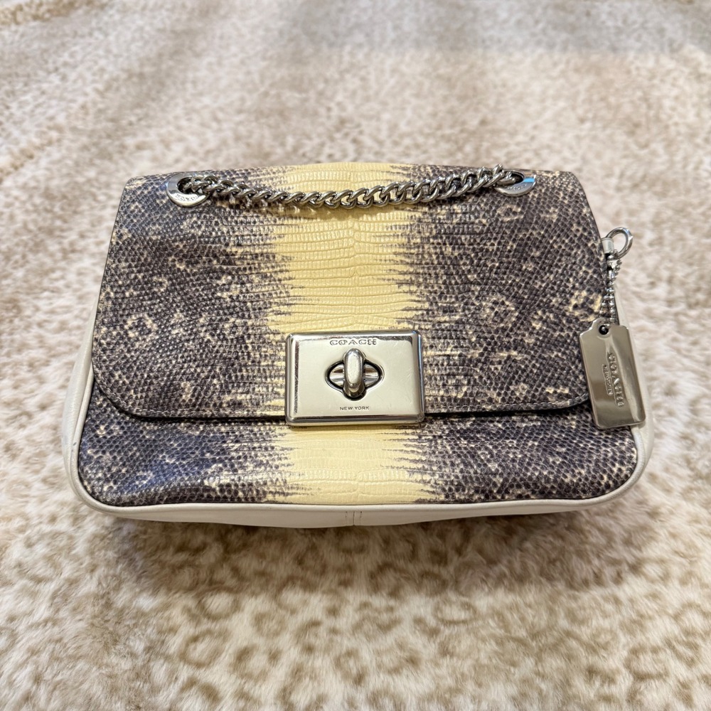 Rare Coach Cassidy Bag Snakeskin Embossed Leather Tan Silver Chain F72669 OS